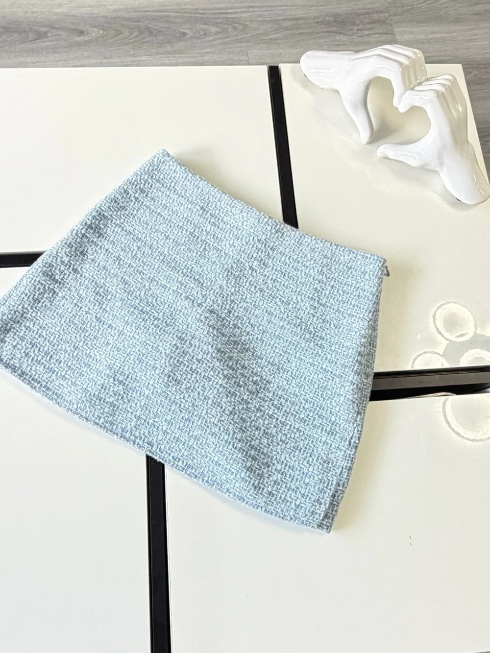 ZARA Light Blue Tweed Skort High-Waisted Mini Shorts Size S 🩵